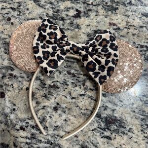 Leopard Print Bow Sequin Mickey Ears Headband